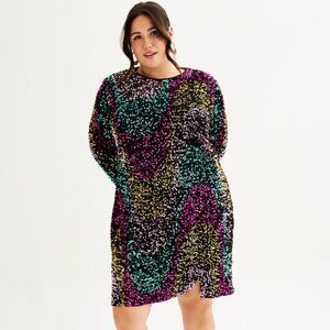 Multicolor Sequin Mini Dress — Long Sleeve